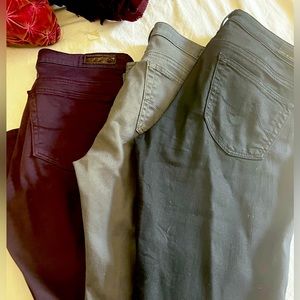 Lot of 3 AG Skinny Jeans. Eggplant/Grey/Black